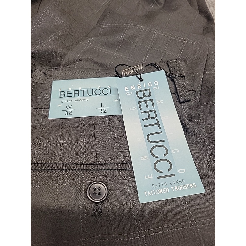 Enrico‎ Bertucci Mens Pleated Dress Pants 38x32 Gray Plaid Tailored Trousers NEW